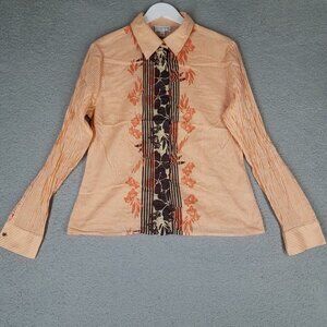 St. John Sport Shirt Women's Large Orange Striped Floral Button Up Career Office